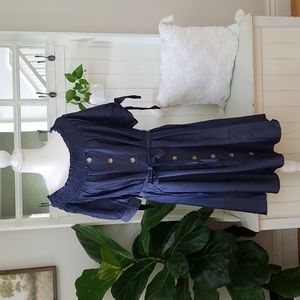 Mlle Gabrielle Plus Size Navy Chambray Off the Shoulder Mini Dress